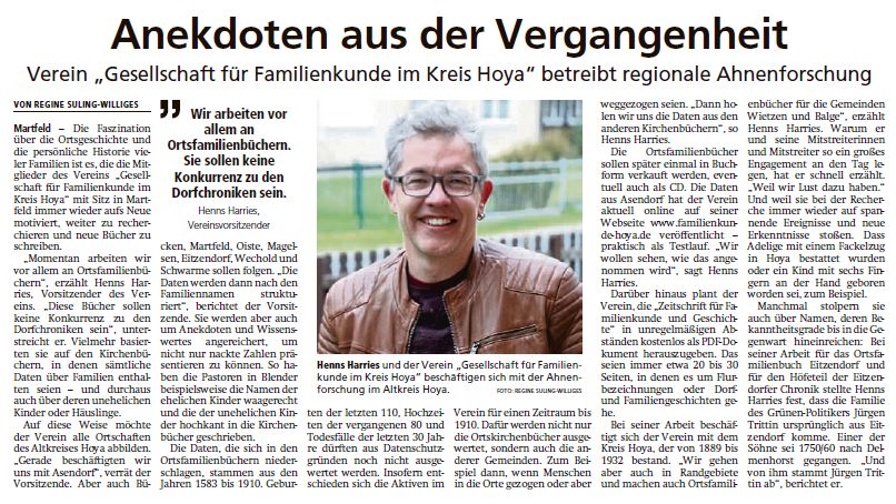 Zeitungsartikel in der Kreiszeitung